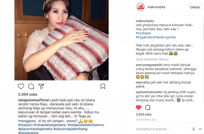 Tata Janeeta Bahas 'Raja', 'Ratu' dan 'Selir' di Foto Ini 