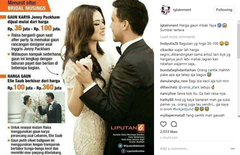  Gaun Pernikahan Raisa  Jadi Sorotan Harganya Buat Netter Heboh