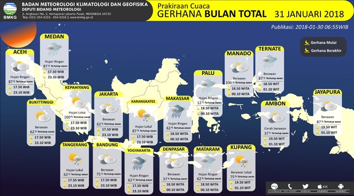 Peta Gerhana Bulan Total di Indonesia