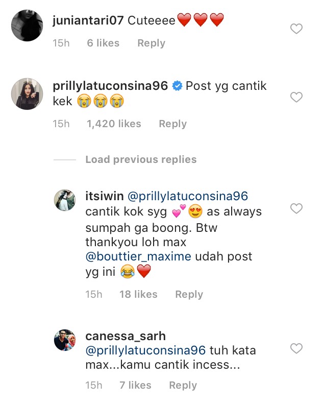 Percakapan Prilly-Maxime di Kolom Komentar