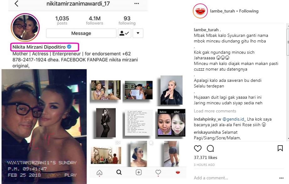 Bukti Nikita Mirzani Ubah Nama di Instagram