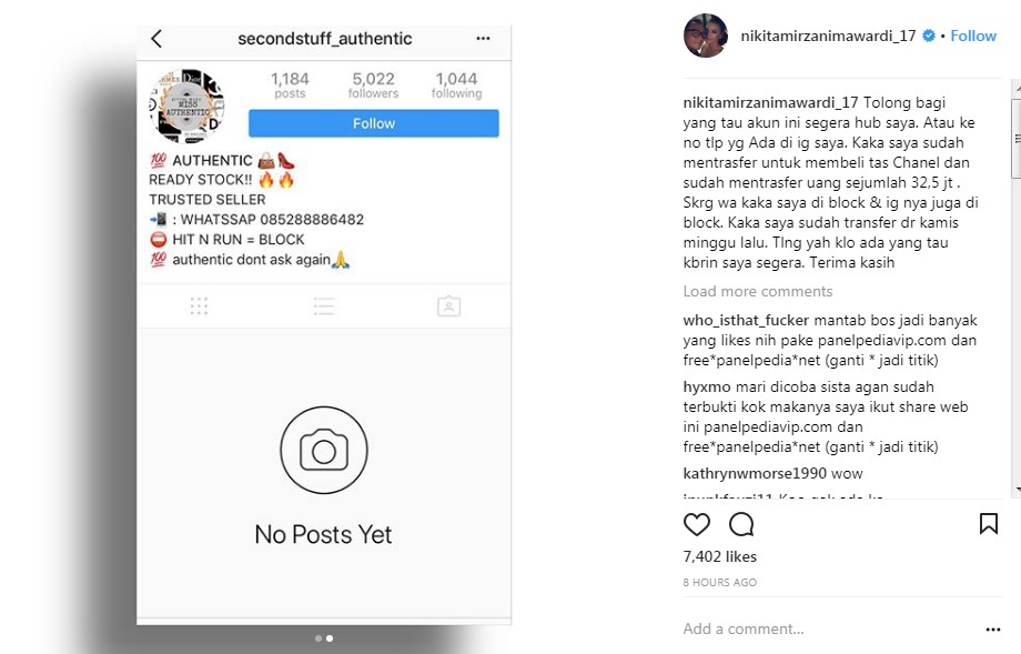 Bukti Akun Instagram Kakak Nikita Mirzani Diblokir Toko Online yang Diduga Menipunya
