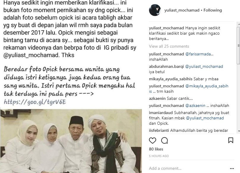 Klarifikasi Yulia Mochamad Soal Foto Opick Bersama Kedua Orang Tuanya