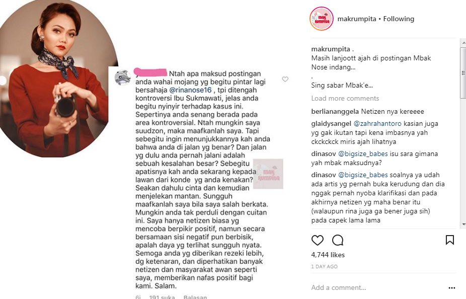 Balasan Rina Nose Terkait Tuduhan Netizen Soal Konde