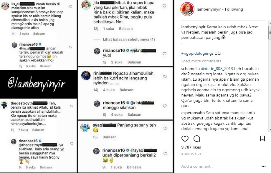 Balasan Komentar Rina Nose Pada Netizen