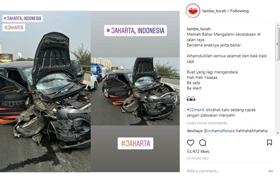Potret Nahas Mobil annisa Bahar yang Hancur Akibat Kecelakaan