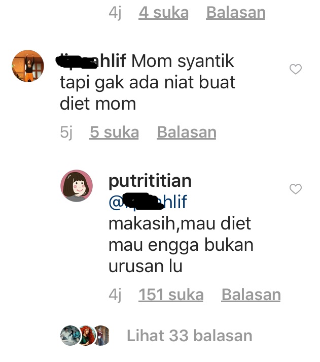 Jawaban Menohok Putri Titian Saat Diminta Diet