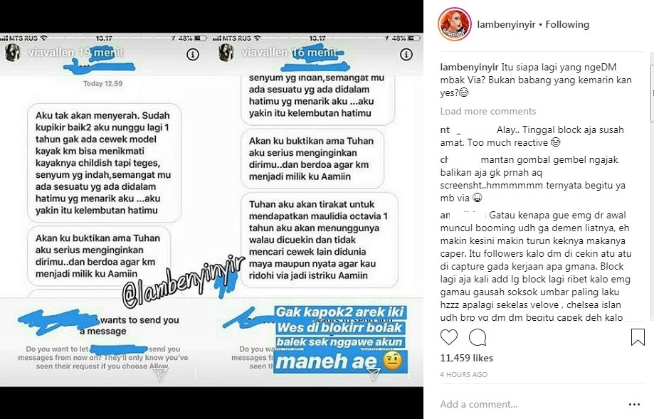Pesan Seseorang di Instagram Membuat <a href='https://sumsel.tribunnews.com/tag/via-vallen' title='Via Vallen'>Via Vallen</a> Kesal