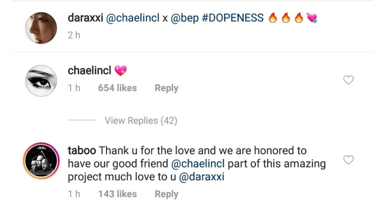 CL dan Taboo Black Eyed Peas Tinggalkan Komentar di Postingan Sandara Park