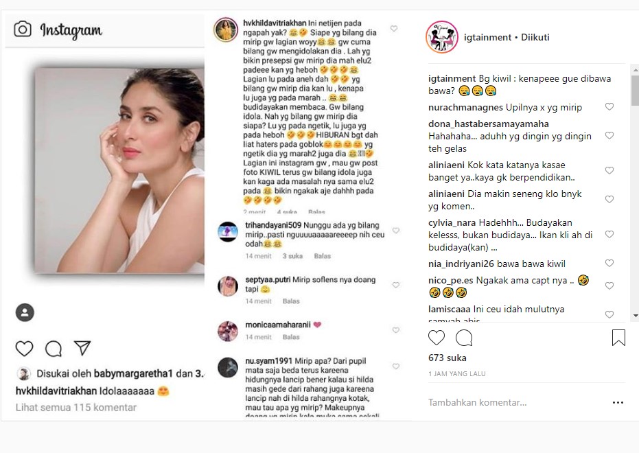 Hilda Vitria Pajang Foto Kareena Kapoor