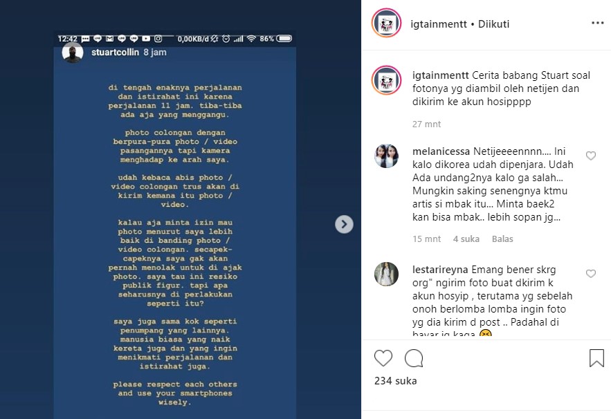 Stuart Collin Kesal Dijepret Tanpa Izin, Netter \'Latah\' Emosi