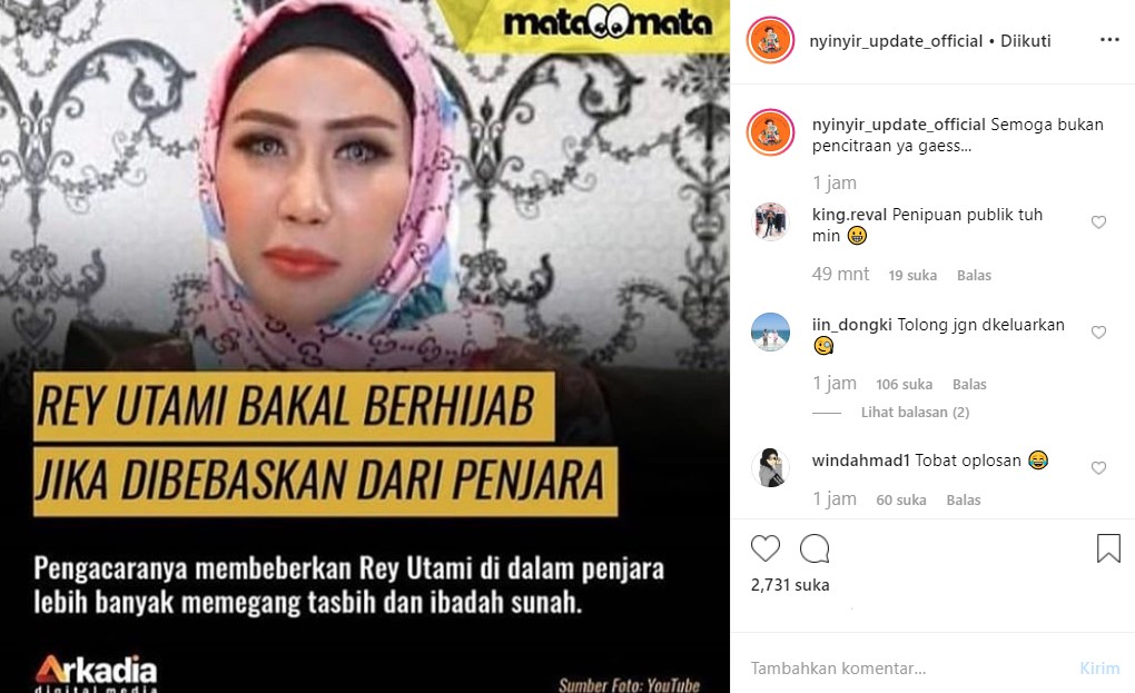 Rey Utami Janji Bakal Berhijab Jika Bebas dari Penjara