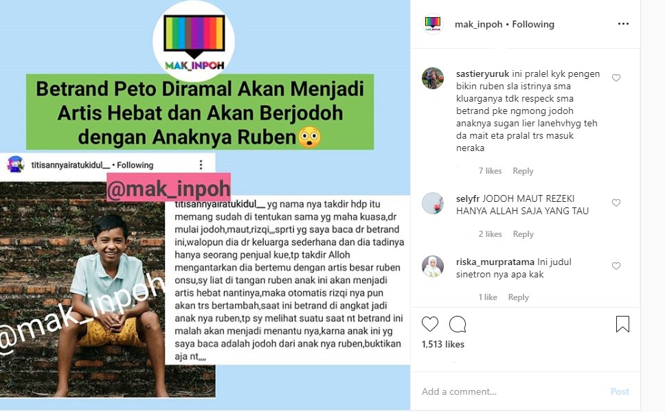ramalan Betrand Peto dan Thalia berdasarkan akun Titusan Nyi Roro Kidul