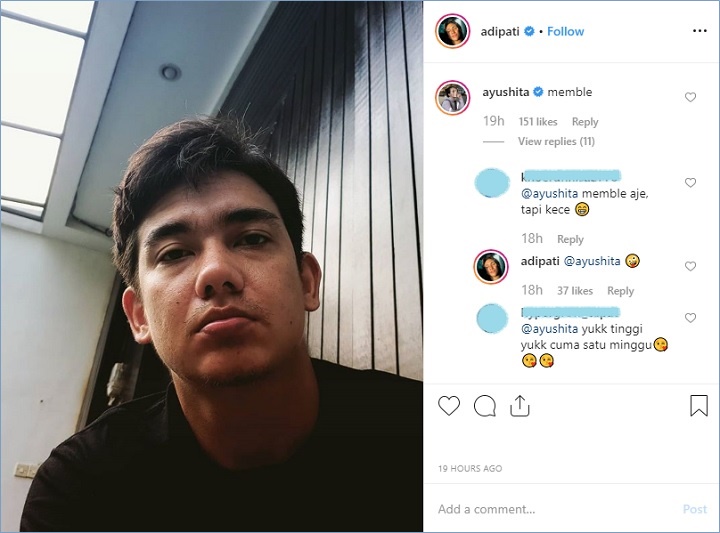 interaksi adipati dolken dan ayushita di instagram