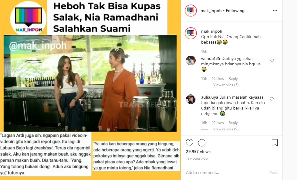 Fakta Tak Bisa Kupas Salak Masih Dipersoalkan, Nia Ramadhani Salahkan Suami