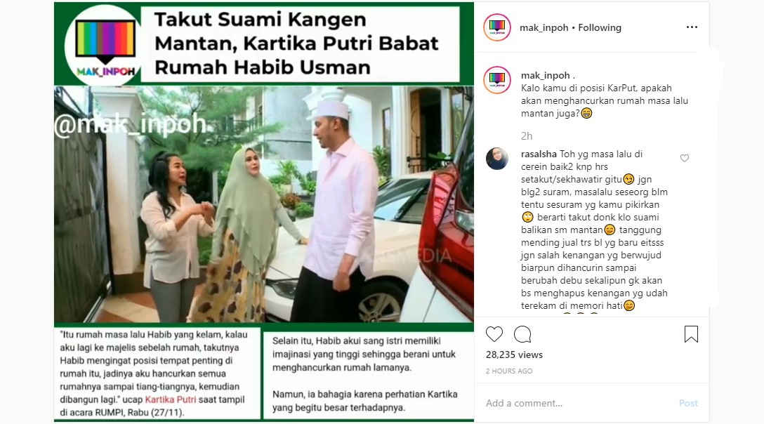 Enggan Suami Teringat Masa Lalu, Kartika Putri Hancurkan Rumah Habib Usman Disindir Lebay