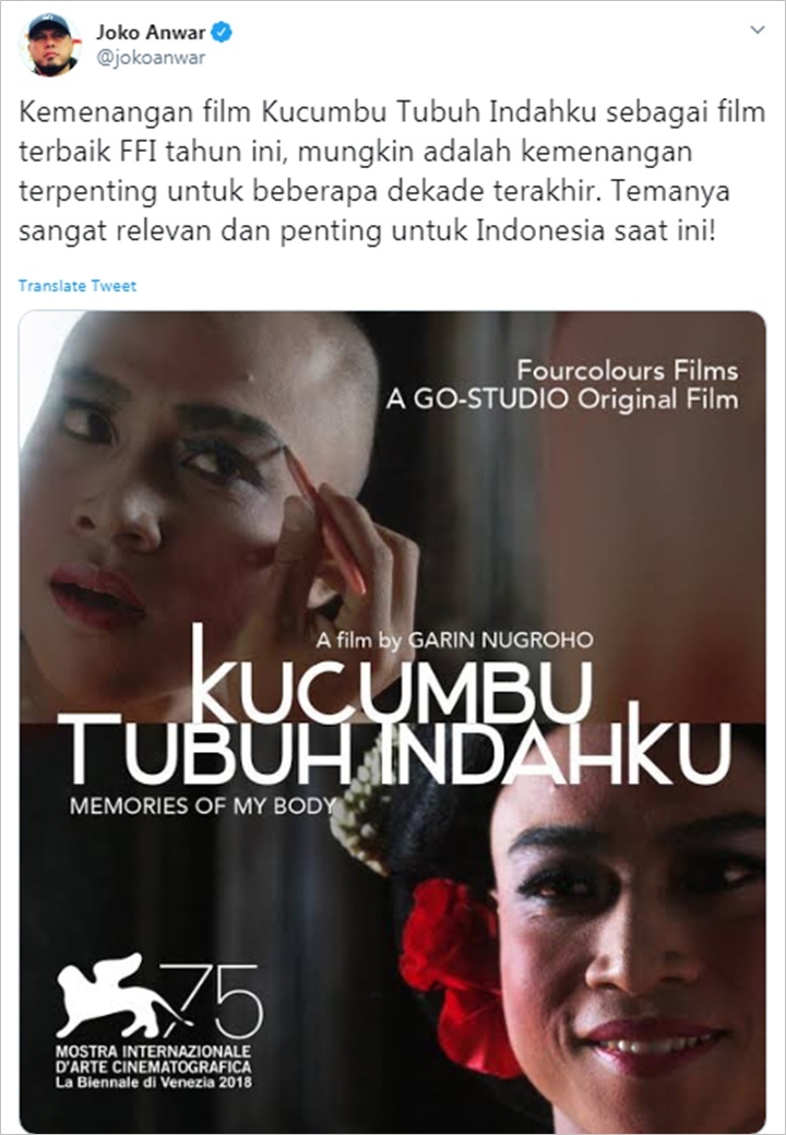 \'Kucumbu Tubuh Indahku\' Menang Banyak di FFI 2019, Joko Anwar Desak Putar Ulang di Bioskop