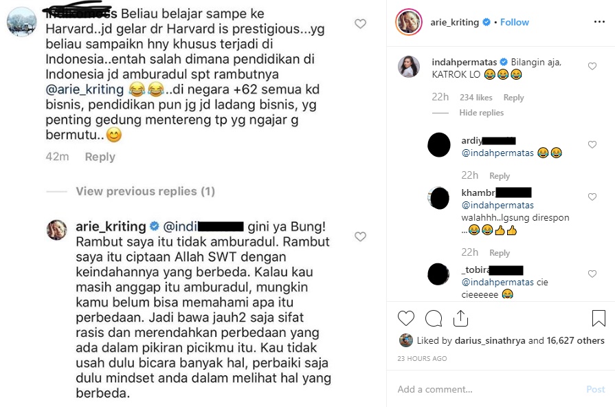 Arie Kriting Disinggung Punya Rambut ‘Amburadul’, Indah Permatasari Ikut ‘Ngegas’