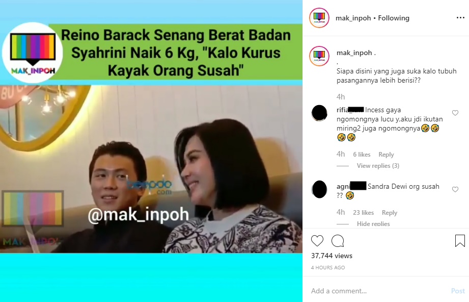 Reino Barack Ogah Lihat Syahrini Kurus Kayak Orang Susah, Nama Sandra Dewi Terseret