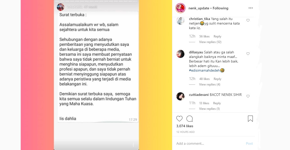 Iis Dahlia Akhirnya Klarifikasi Lewat Surat Terbuka, Isinya Malah Ditanggapi Sinis