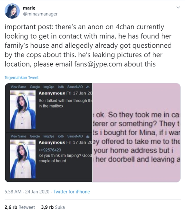 Fans Mina TWICE Ditangkap Polisi Usai Menguntitnya Hingga Ke Rumah
