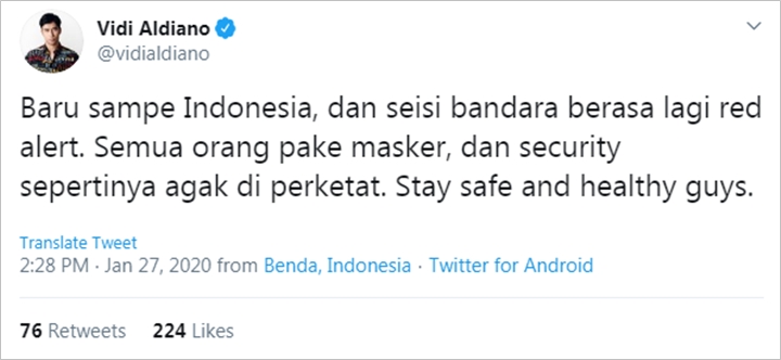 Sampai di Indonesia, Vidi Aldiano Kaget Seisi Bandara Red Alert