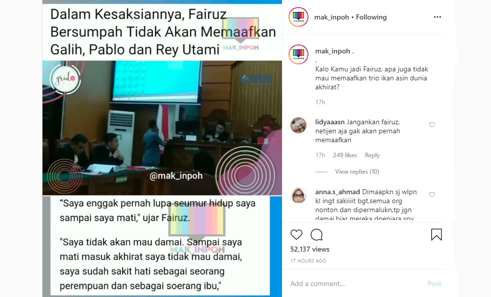Fairuz A. Rafiq Bersumpah Tak Akan Beri Maaf ke Galih Ginanjar Cs, Sontak Tak Didukung?