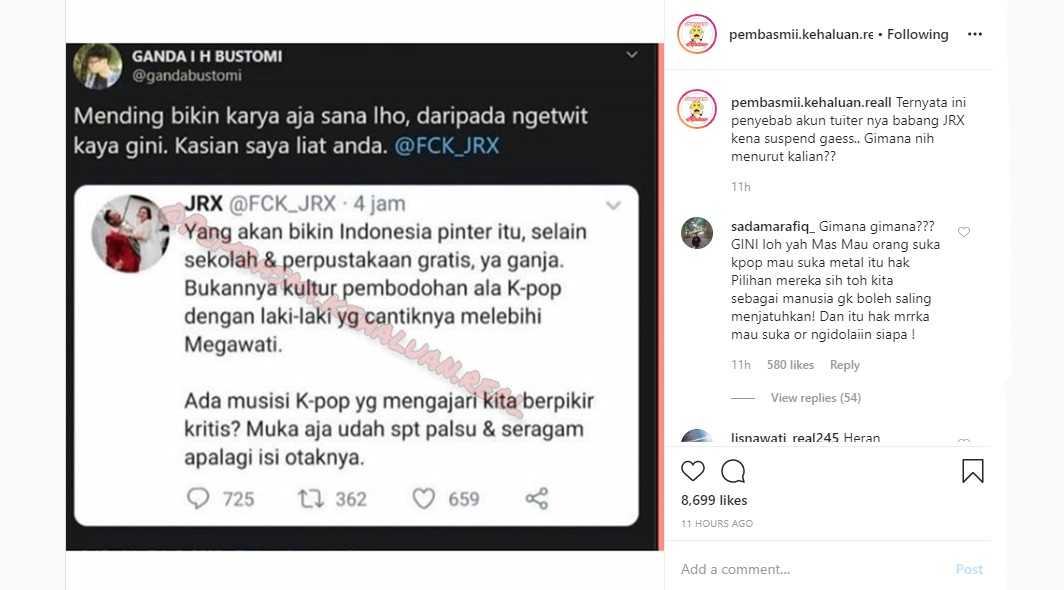 \'Senggol\' Idol K-Pop, Jerinx SID Tuai Kritik Hingga Akun Twitter Kena Suspend