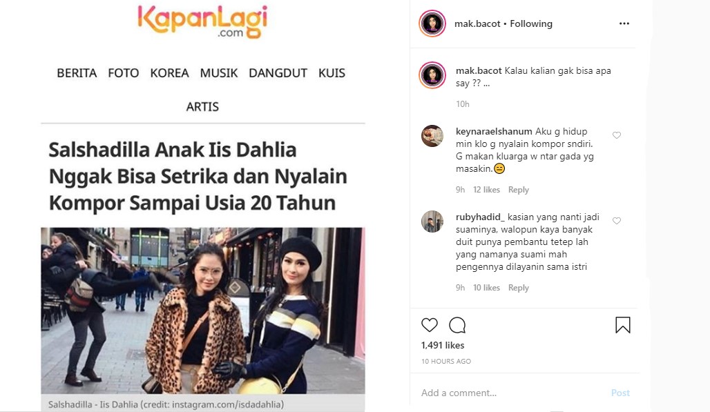 Putri Iis Dahlia Ternyata Tak Bisa Setrika dan Nyalakan Kompor, Sontak Dicibir Habis-Habisan Lagi?