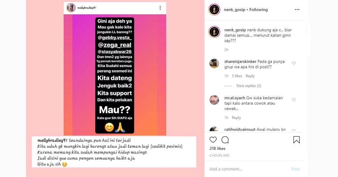 Melly Bradley Mendadak Ajak Para Seteru dan Eks Manajer Lucinta Luna Beri Dukungan