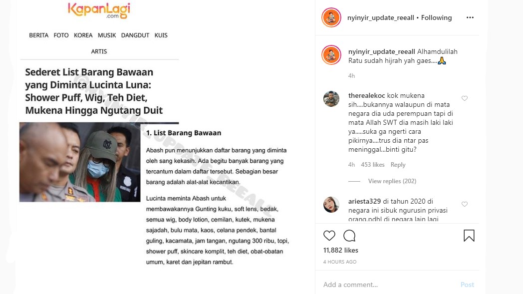 Terkuak Barang Bawaan yang Diminta Lucinta Luna Saat di Bui, Mukena Hingga Perawatan Tubuh