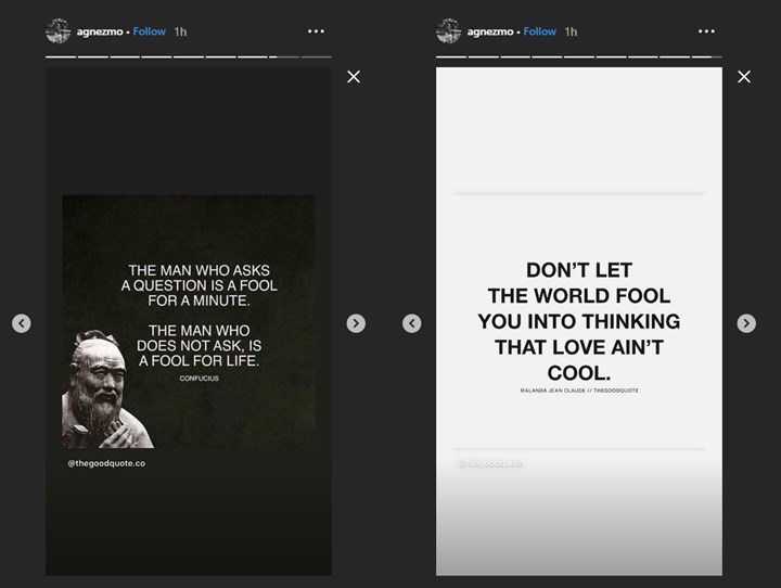 agnez mo membagikan dua kalimat bijak melalui instagram story