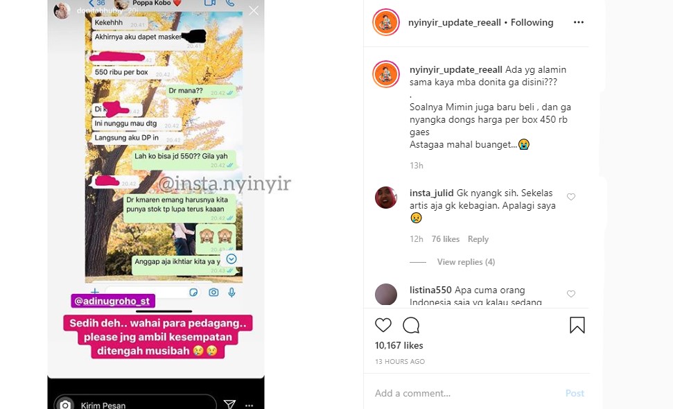 Donita Syok Harga Masker Capai Setengah Juta, Tulis Harapan Ini Disambut Mengejutkan