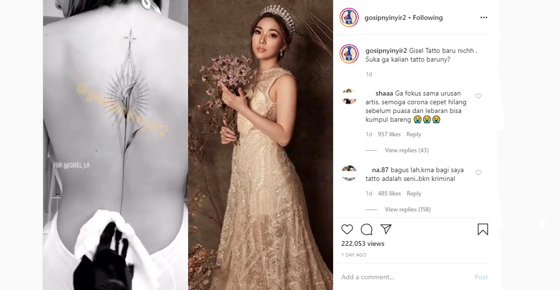 Gisella Anastasia Pasang Tato Baru, Eks Istri Gading Marten Sontak Dihujat Lagi?