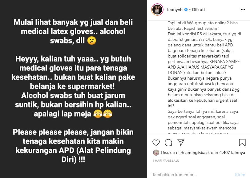 Leony Vitria Hingga Aming Berang Sarung Tangan Latex dan Alcohol Swab Disalah Fungsikan