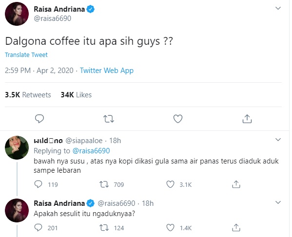 Dalgona Coffee Viral, Raisa Kepo Sampai Tanyakan Hal Ini ke Warga Twitter