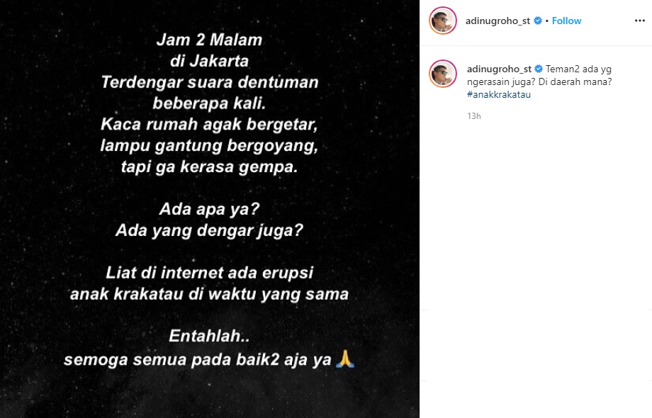 Adi Nugroho Hingga Teuku Wisnu Berikan Reaksi Serupa Dengar Dentuman Misterius di Jakarta