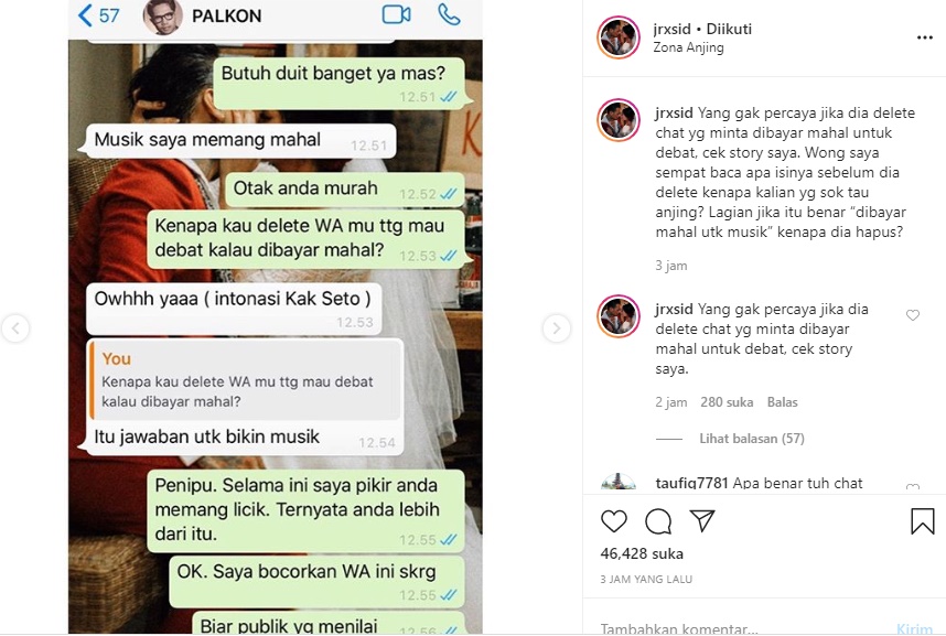 Bocorkan Chat dengan Ahmad Dhani, Jerinx SID Sebut Ada Pesan yang Dihapus Suami Mulan Jameela