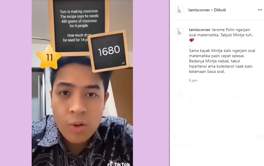 Kerjakan Soal Matematika di TikTok, Jerome Polin Panen Komentar Banyolan Warganet