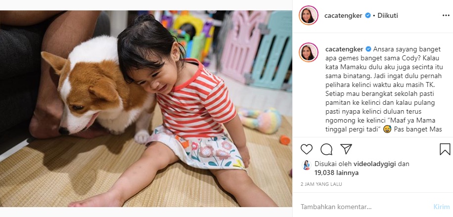Caca Tengker Posting Foto Menggemaskan Anak dengan Anjing Kesayangan, Disambut Pro-Kontra Netter