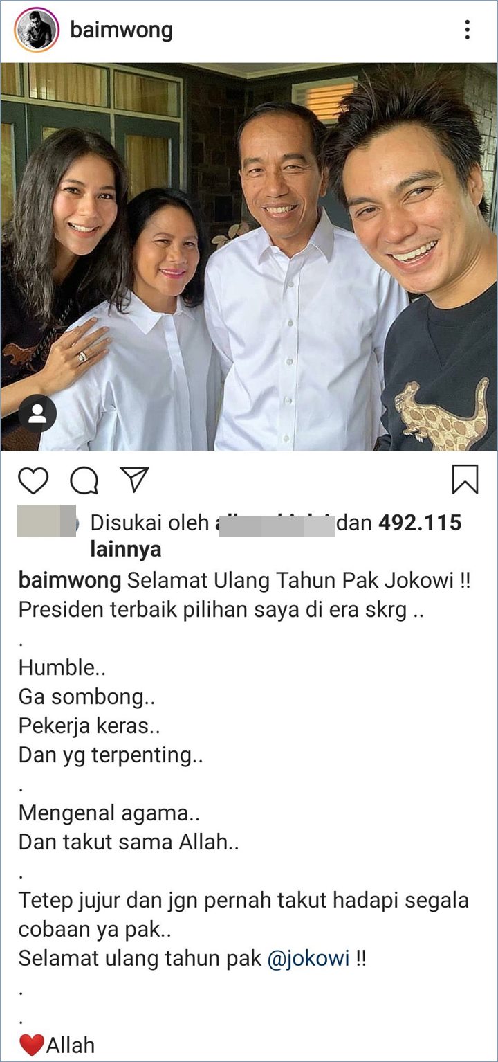 bam wong memberikan doa menyentuh untuk presiden joko widodo melalui akun instagram pribadinya