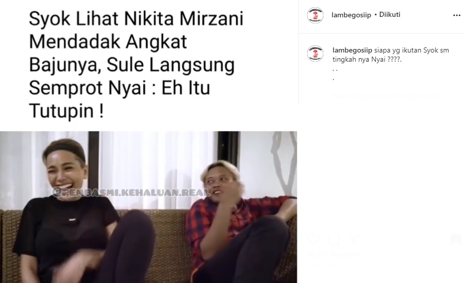Bikin Sule Syok, Nikita Mirzani Tiba-tiba Angkat Baju Kala Tertawa Tuai Komentar Beda dari Biasa