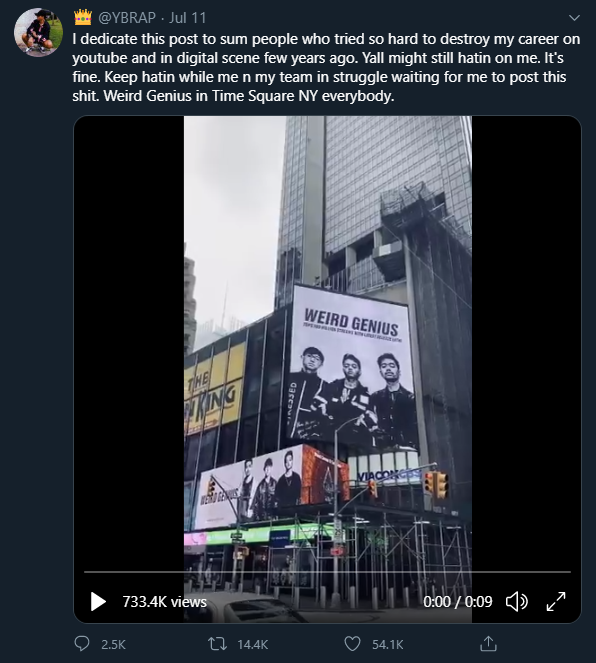 Potret Terpampang di Billboard Times Square New York, Begini Perasaan Weird Genius
