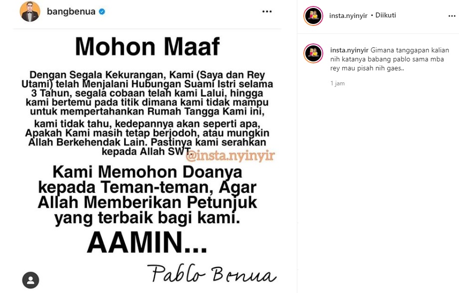 Pablo Benua Sebut Tak Mampu Pertahankan Rumah Tangga, Respons ‘Sinis’ Malah Berhamburan