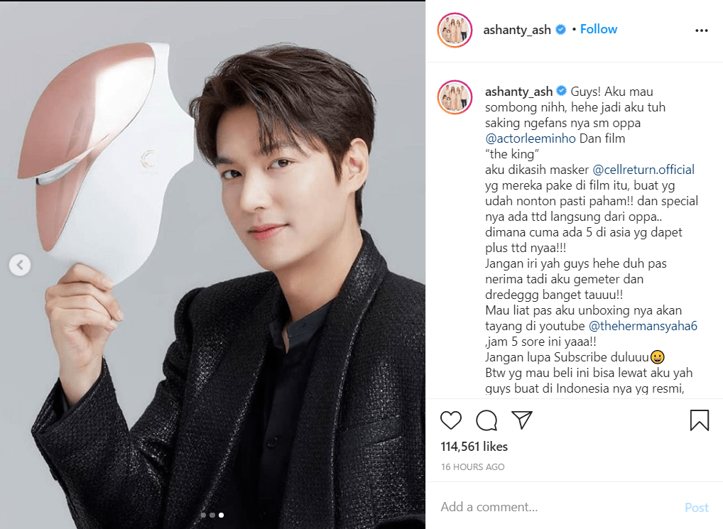 Ashanty Pamer Hadiah Masker Lee Min Ho Sekaligus Tanda Tangan Aslinya: Aku Gemetar Banget!