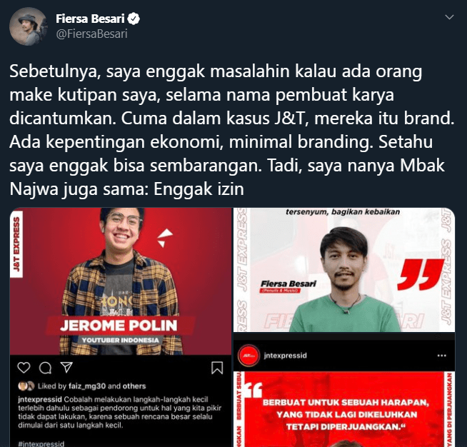 Reaksi Fiersa Besari Saat Tahu Perusahaan Ekspedisi Catut Foto dan Kutipannya Tanpa Izin