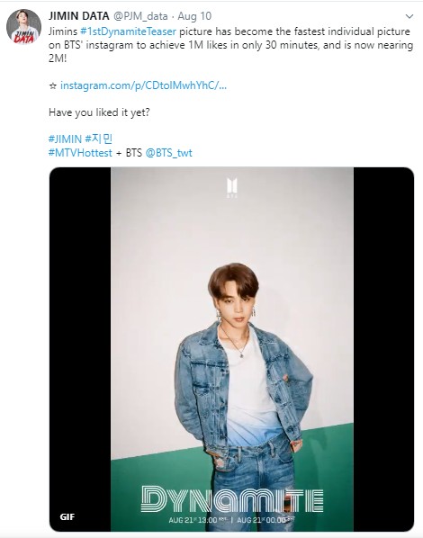 Cuma Pakai Kaos Putih dan Jaket Denim, Foto Teaser Jimin di \'Dynamite\' Sukses Pecahkan Rekor di Instagram