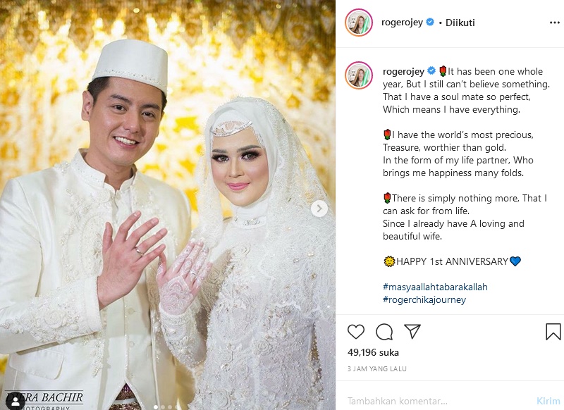 Roger Danuarta Ungkap Perasaannya Genap Satu Tahun Menikah dengan Cut Meyriska