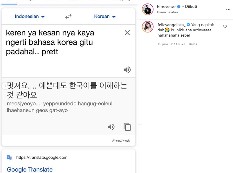 Caesar Hito Totalitas Serba Korea dari Foto Hingga Caption, Felicya Angelista Kok Malah Sebel?