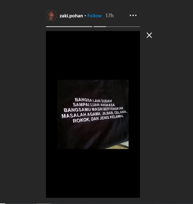 kekasih adhisty zara, zaki pohan membagikan instagram story yang membandingkan indonesia dengan negara-negara lain